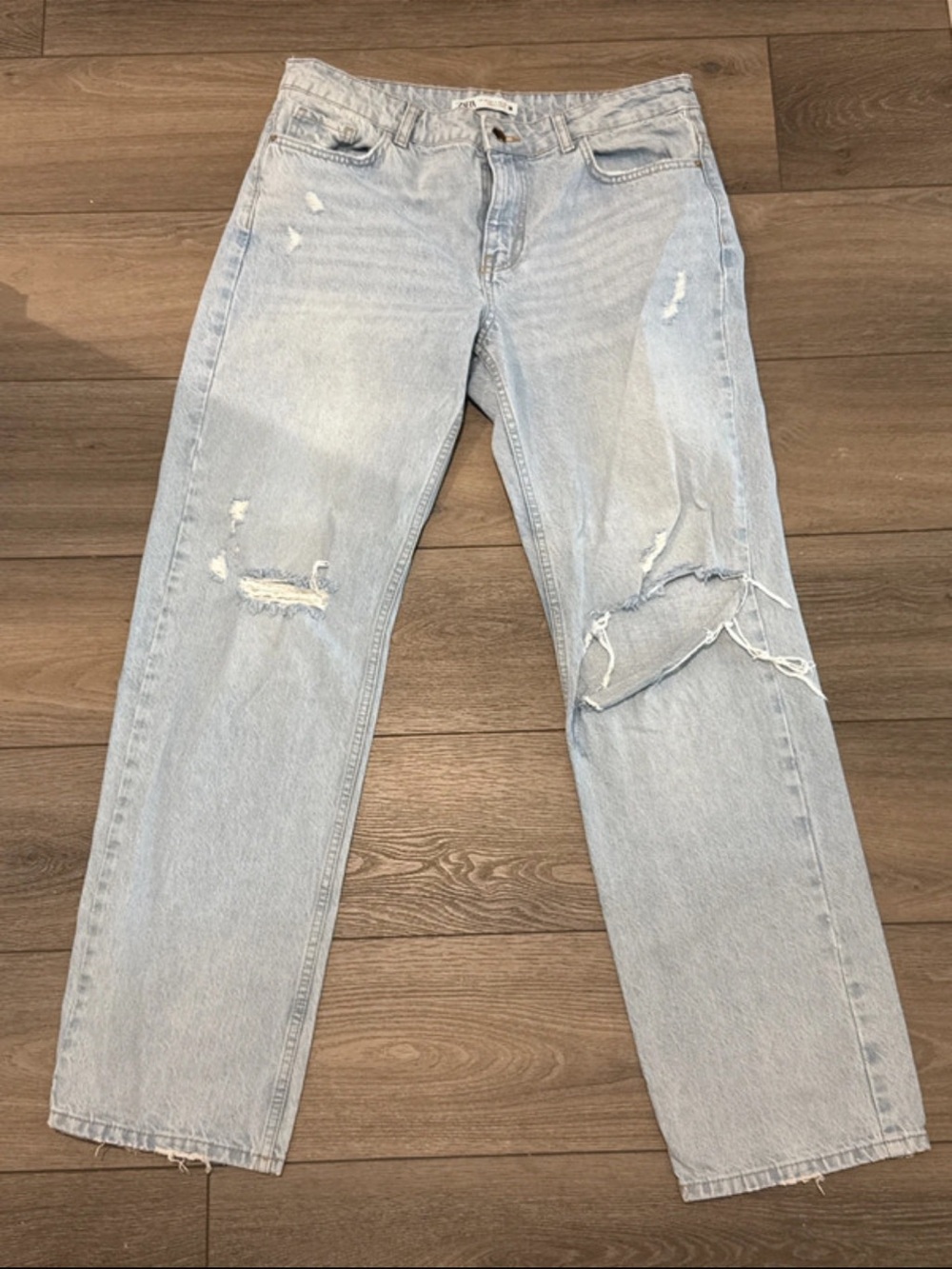 ZARA High Waisted Distressed Straight Leg